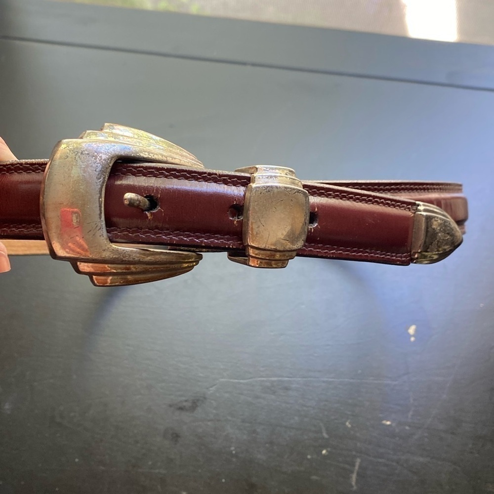 Latigo Leather Belt Women’s Brown Western cowgirl Rodeo Vintage silver tone M